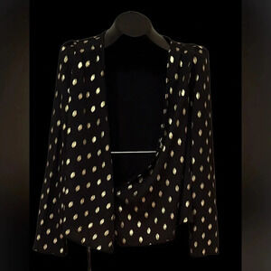 SHEIN Black Golden Dot  Bow Wrap Blouse Sz Large
